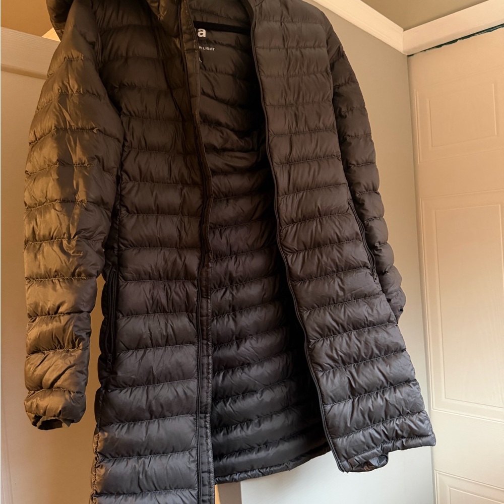 TNA Long Quilted Puffer Coat in Dark Gray